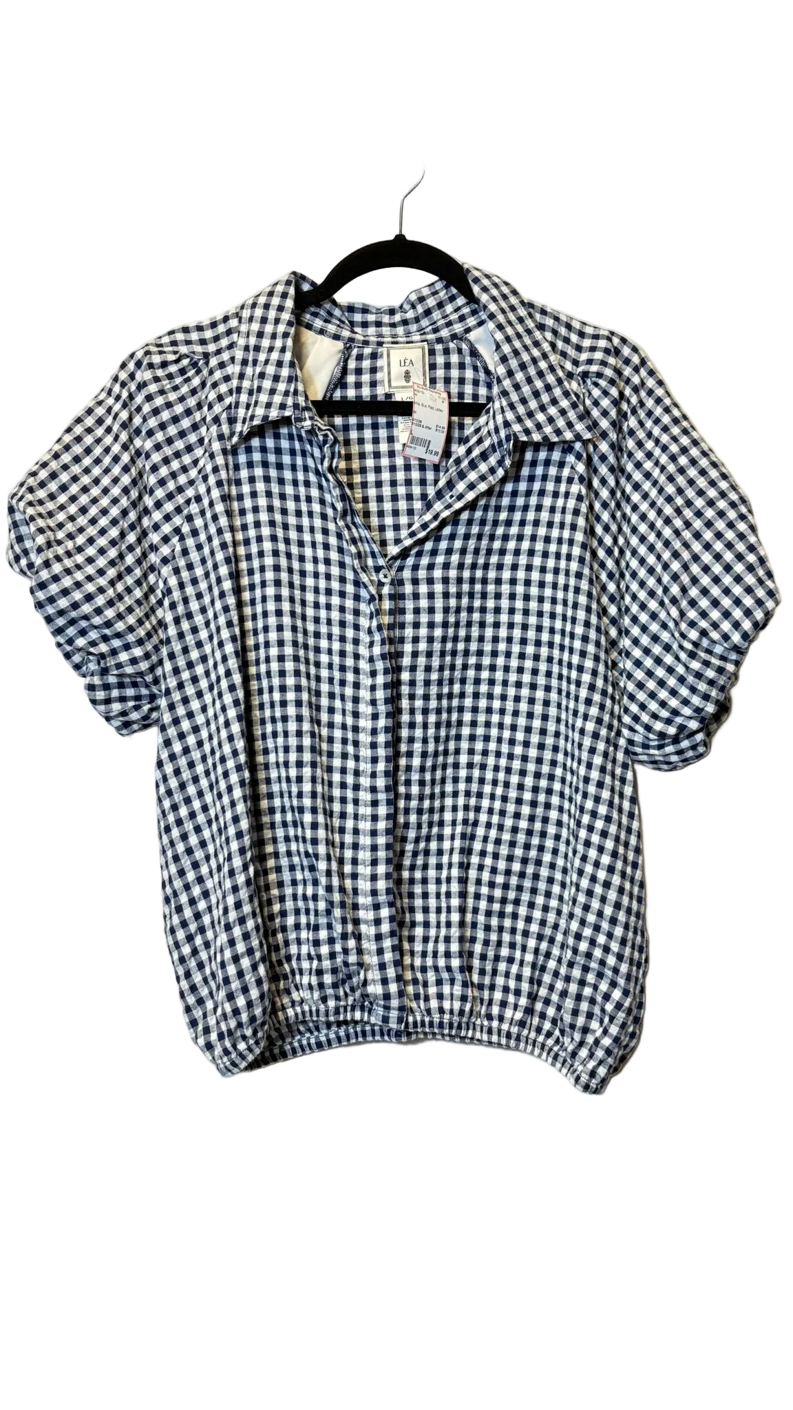 Size L White Blue Plaid Ladies Top
