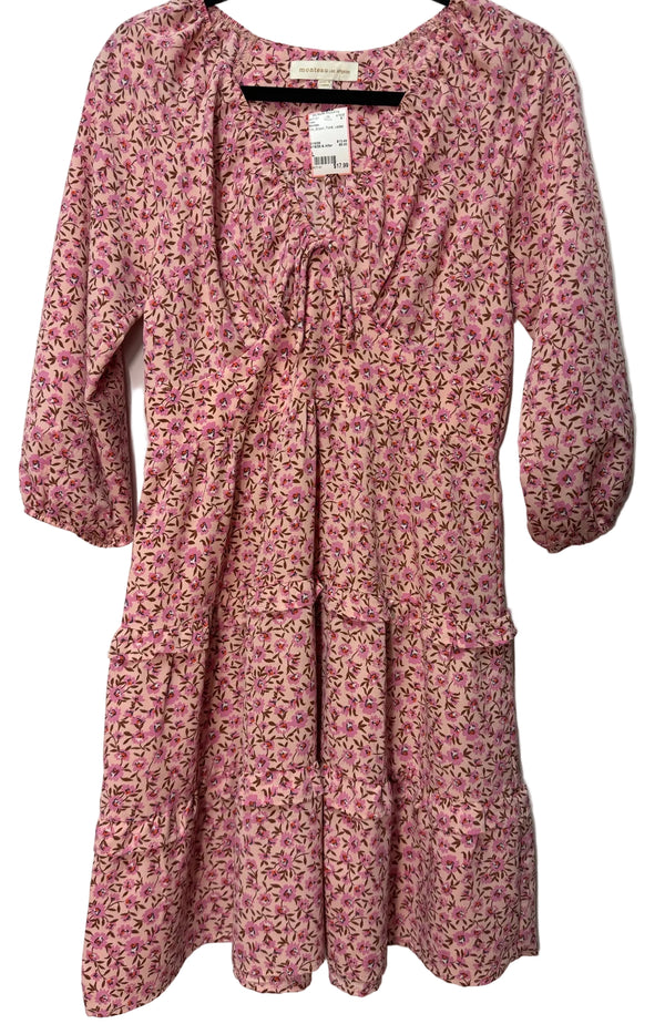 Size L Monteau Pink Brown Floral Ladies Dress