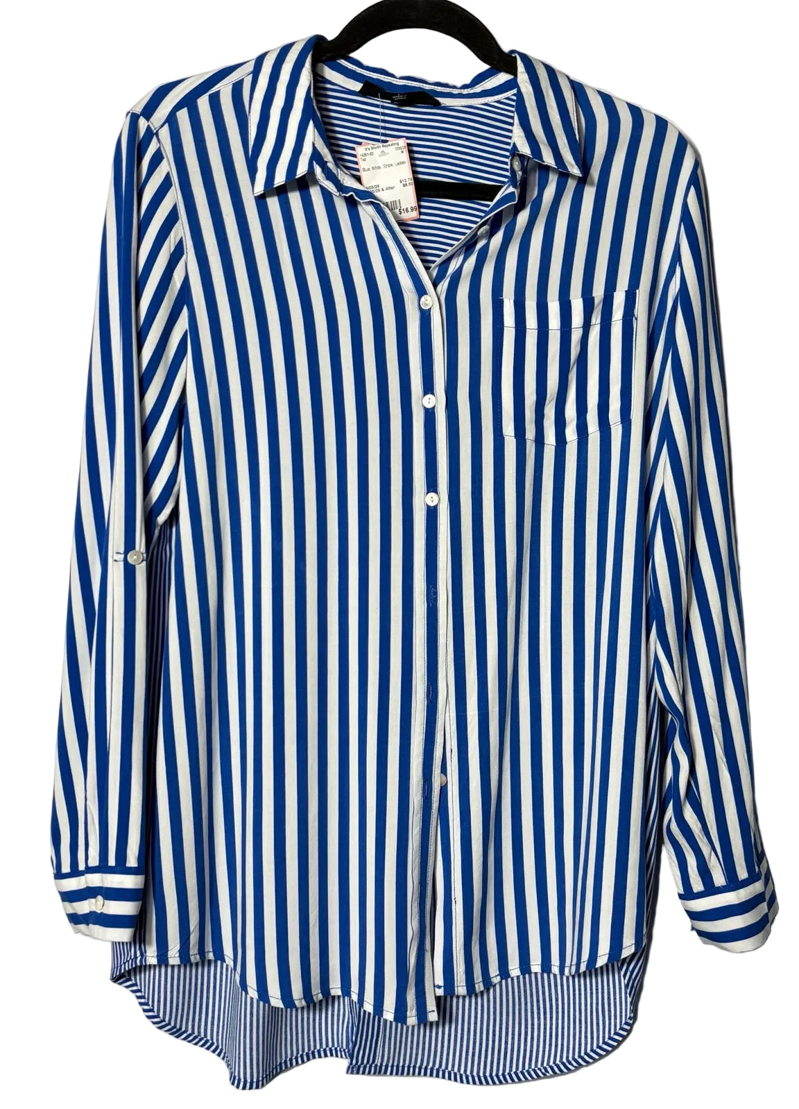 Size L Blue White Stripe Ladies Top