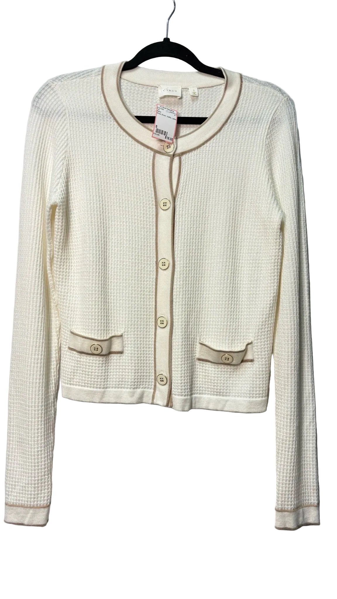 Size S Cyrus White Brown Waffle Ladies Top