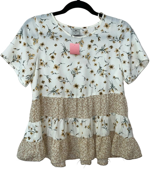 Size S Paper Crane White Yellow Floral Ladies Top
