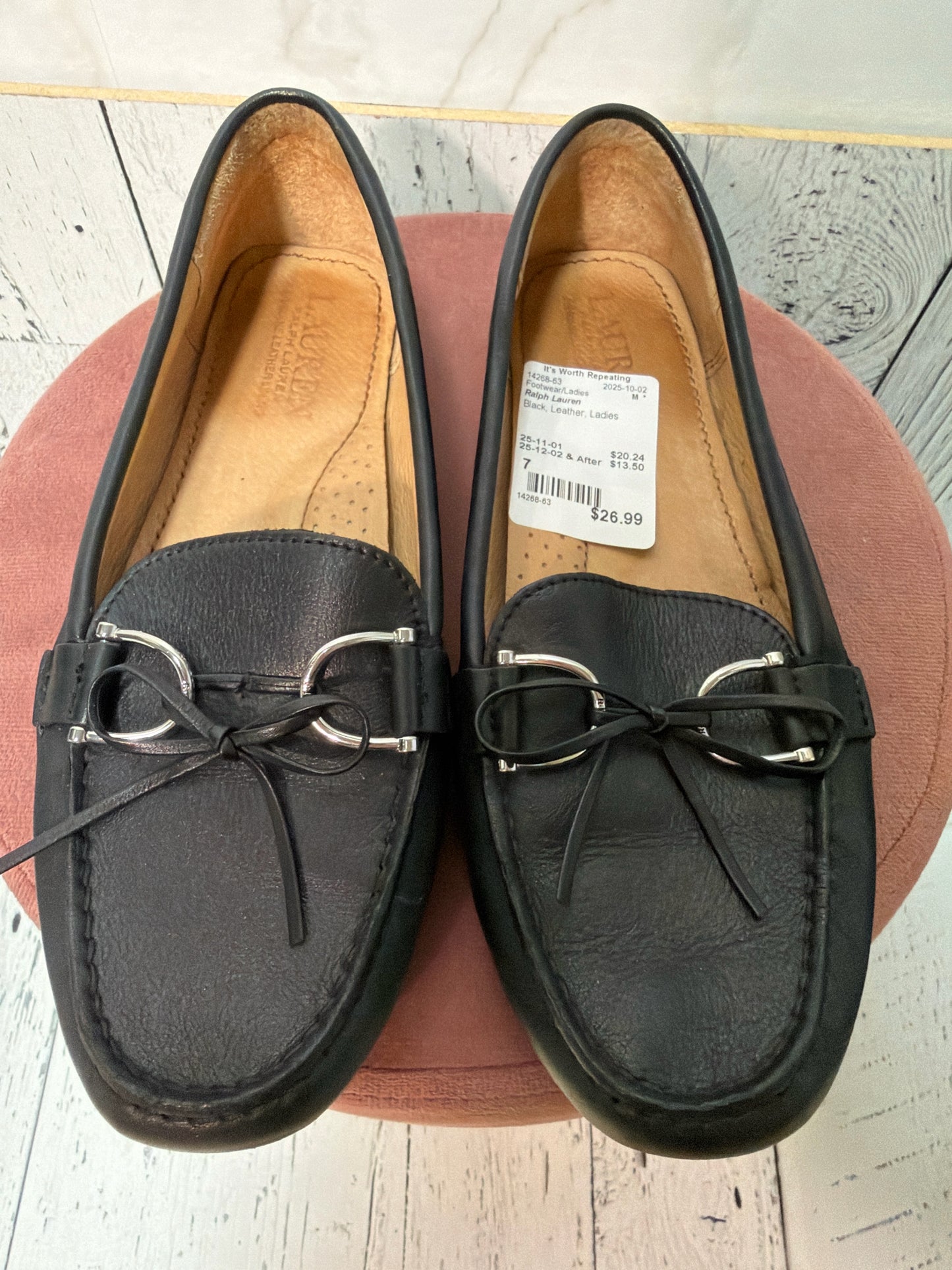 Size 7 Ralph Lauren Black Ladies Leather Footwear/Ladies