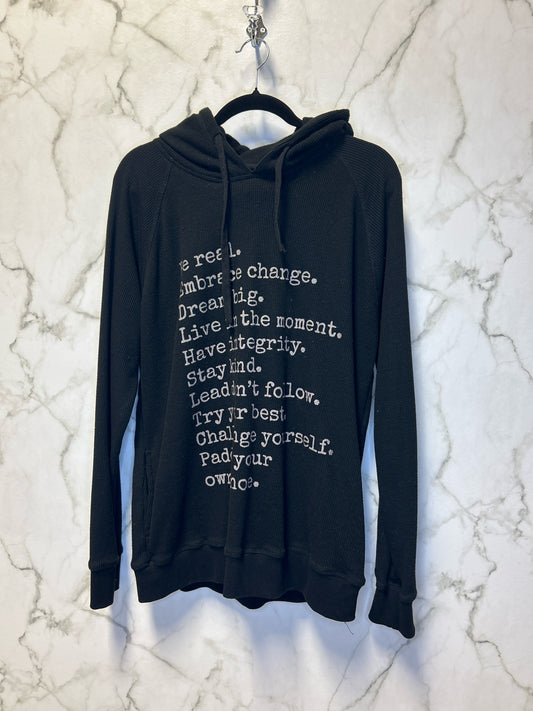 Size M Canoe & Lake Black Grey Waffle Ladies Top