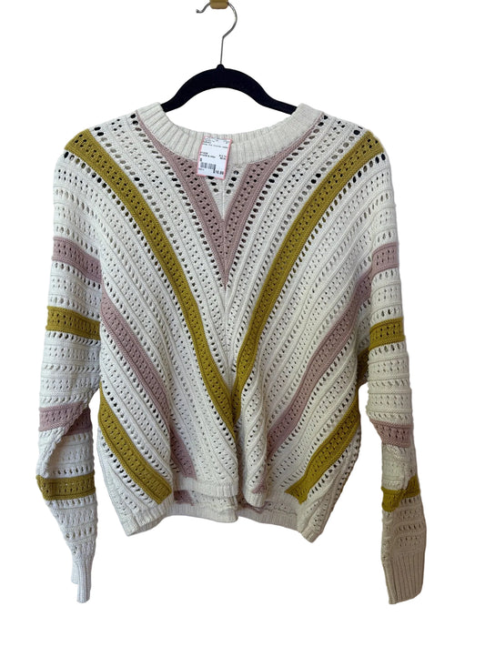 Size S Reitmans White Pink Crochet Ladies Long Slvd Top