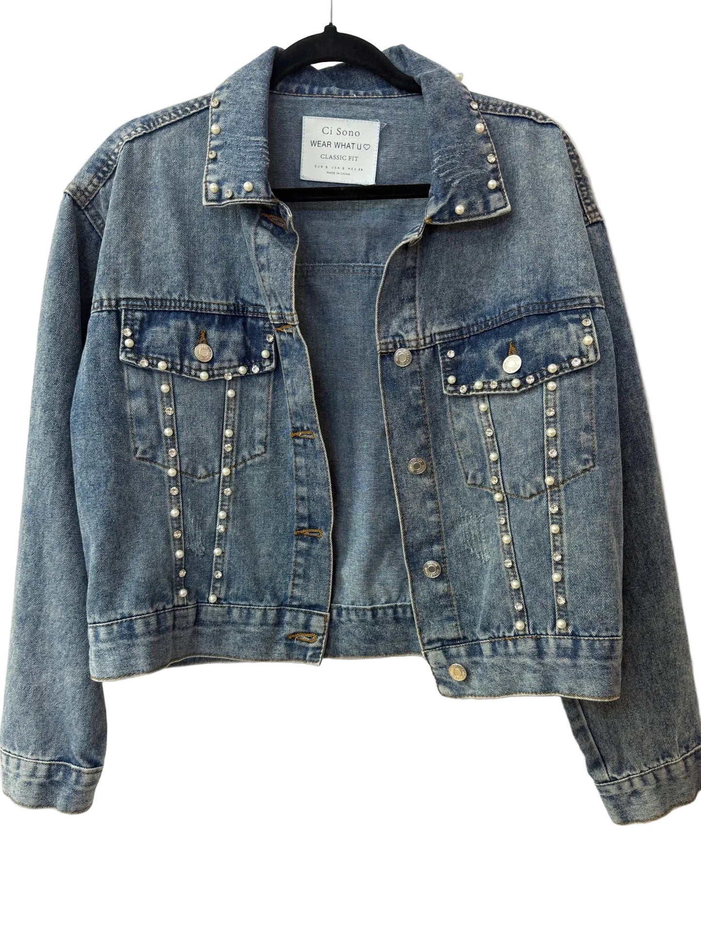 Size S Blue Denim Pearls Ladies Jacket