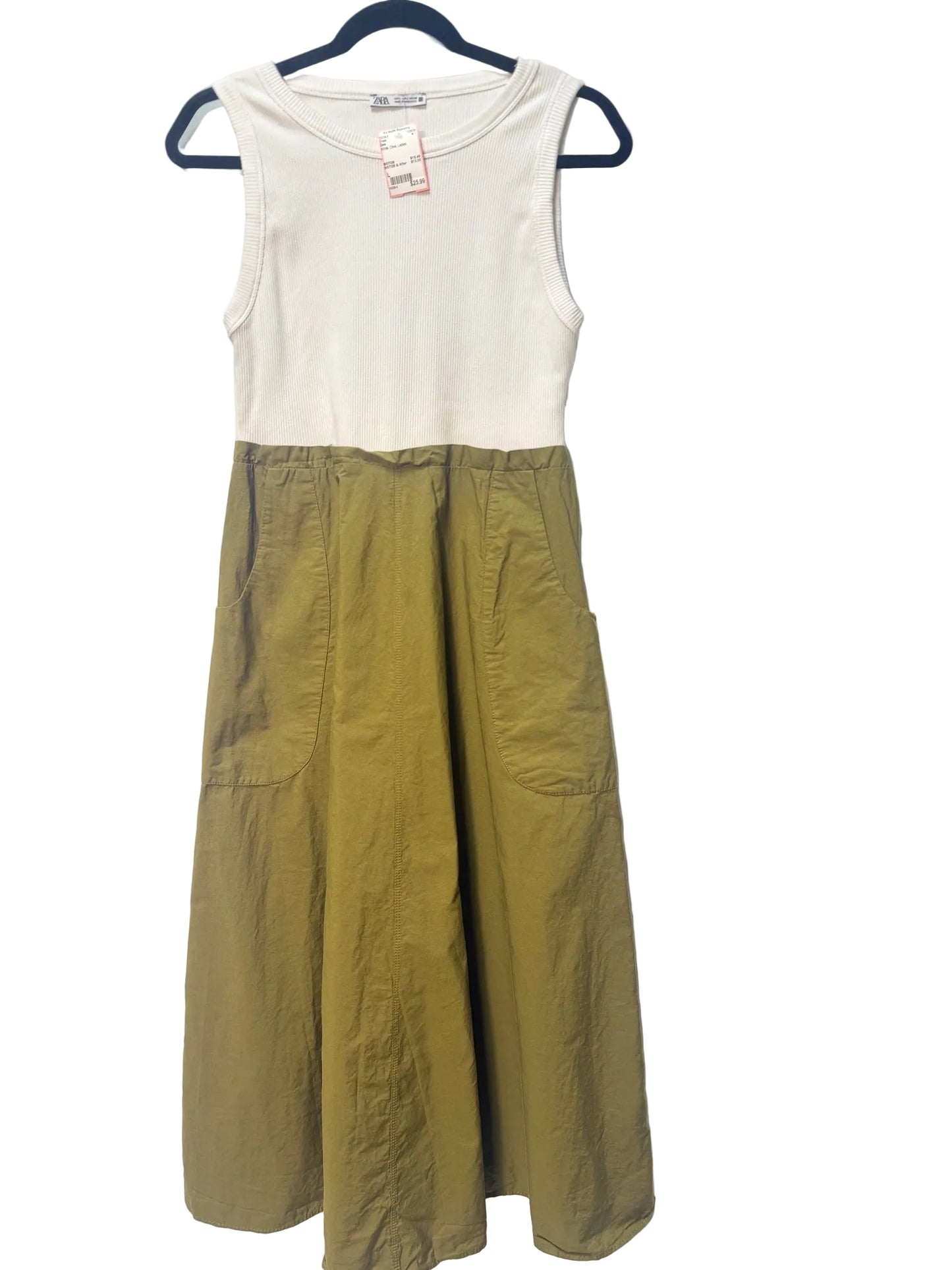 Size L Zara White Olive Ladies Dress