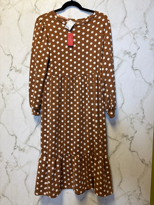 Size XS Brown White Polka Dot Ladies Dress