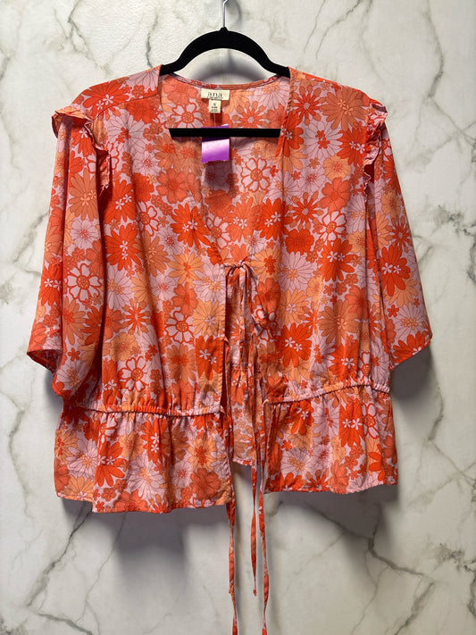 Size 1X Orange Cream Floral Ladies Cardi
