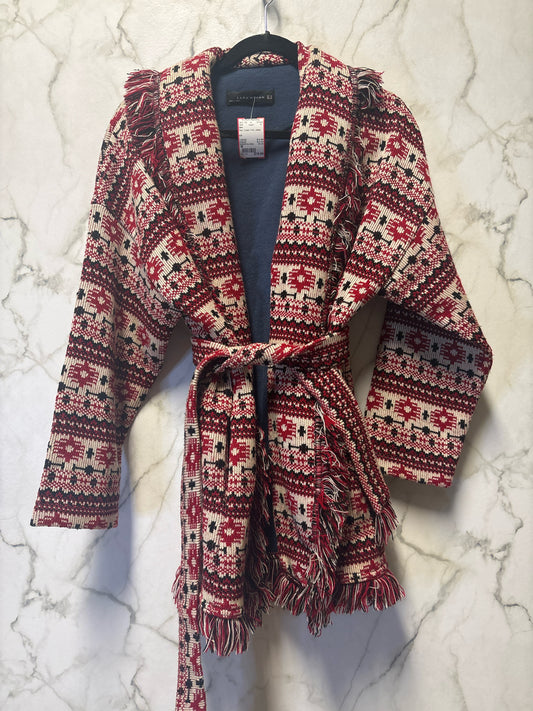 Size M Zara Red Cream Knit Ladies Cardi