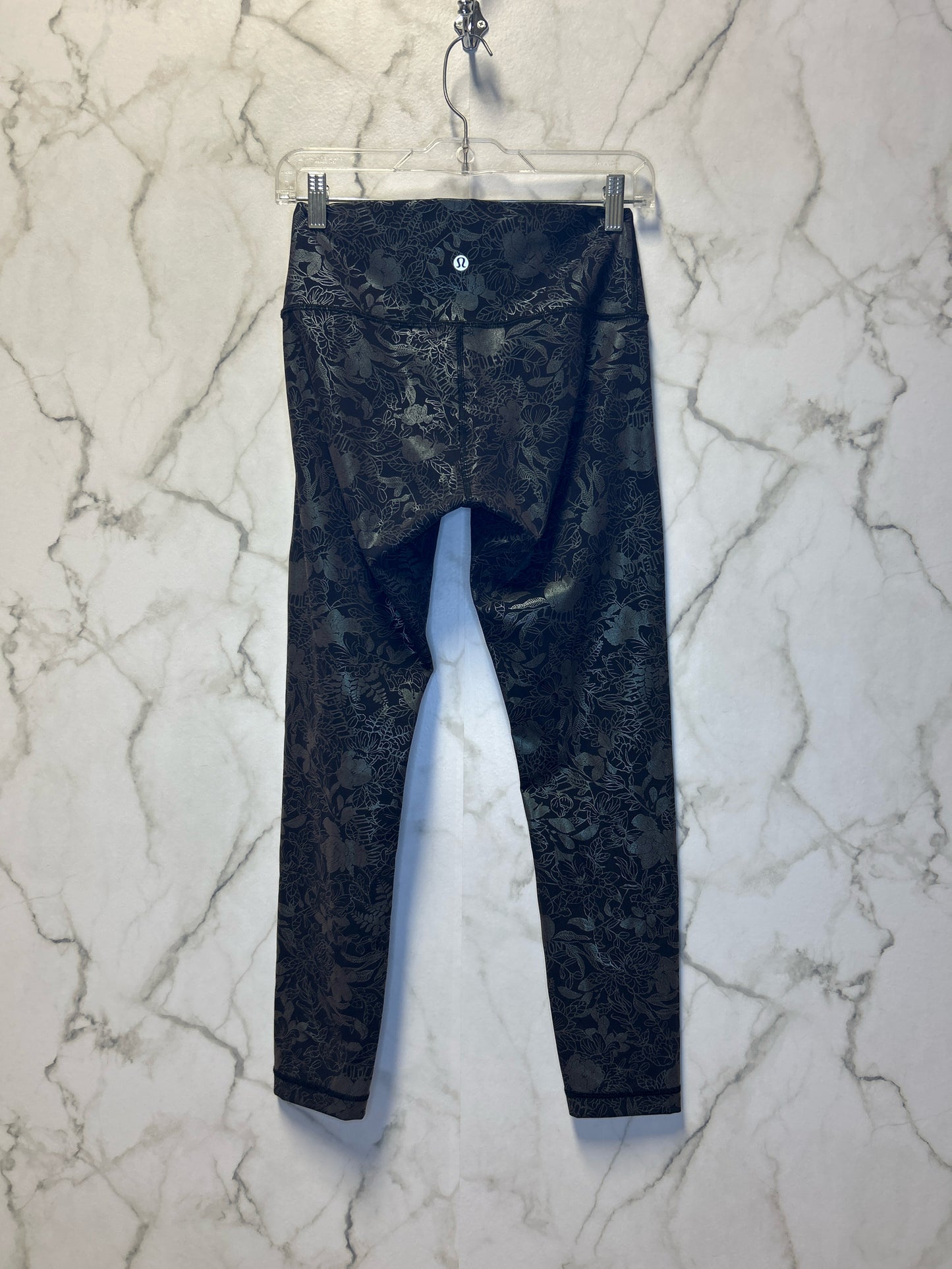 Size 6 Lululemon Black Floral shimmer Ladies Pants