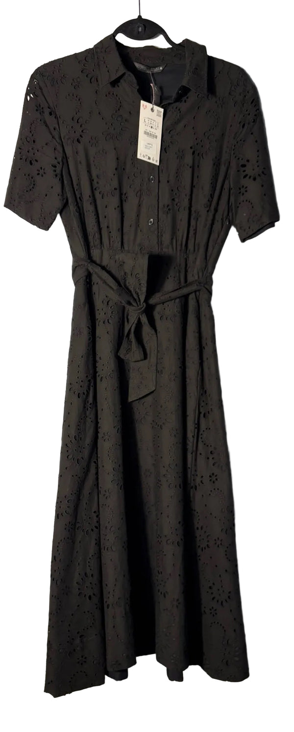 Size L Zara Black Brand New Eyelet Ladies Dress