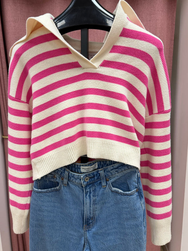 Size XL Pink Cream Stripe Ladies Sweater