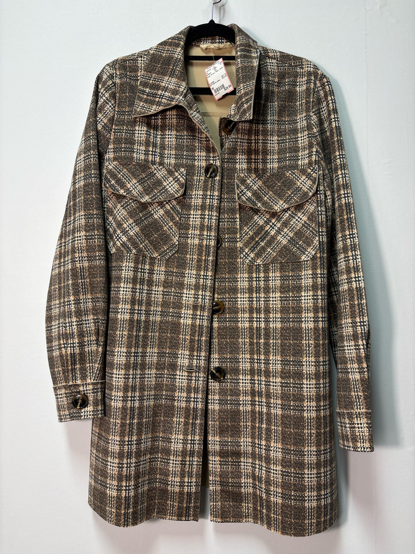 Size M Solitaire Beige Brown Plaid Ladies Top