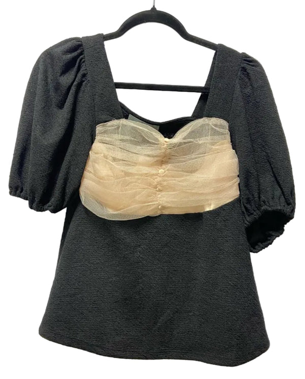Size S Black Cream Mesh Women's Top