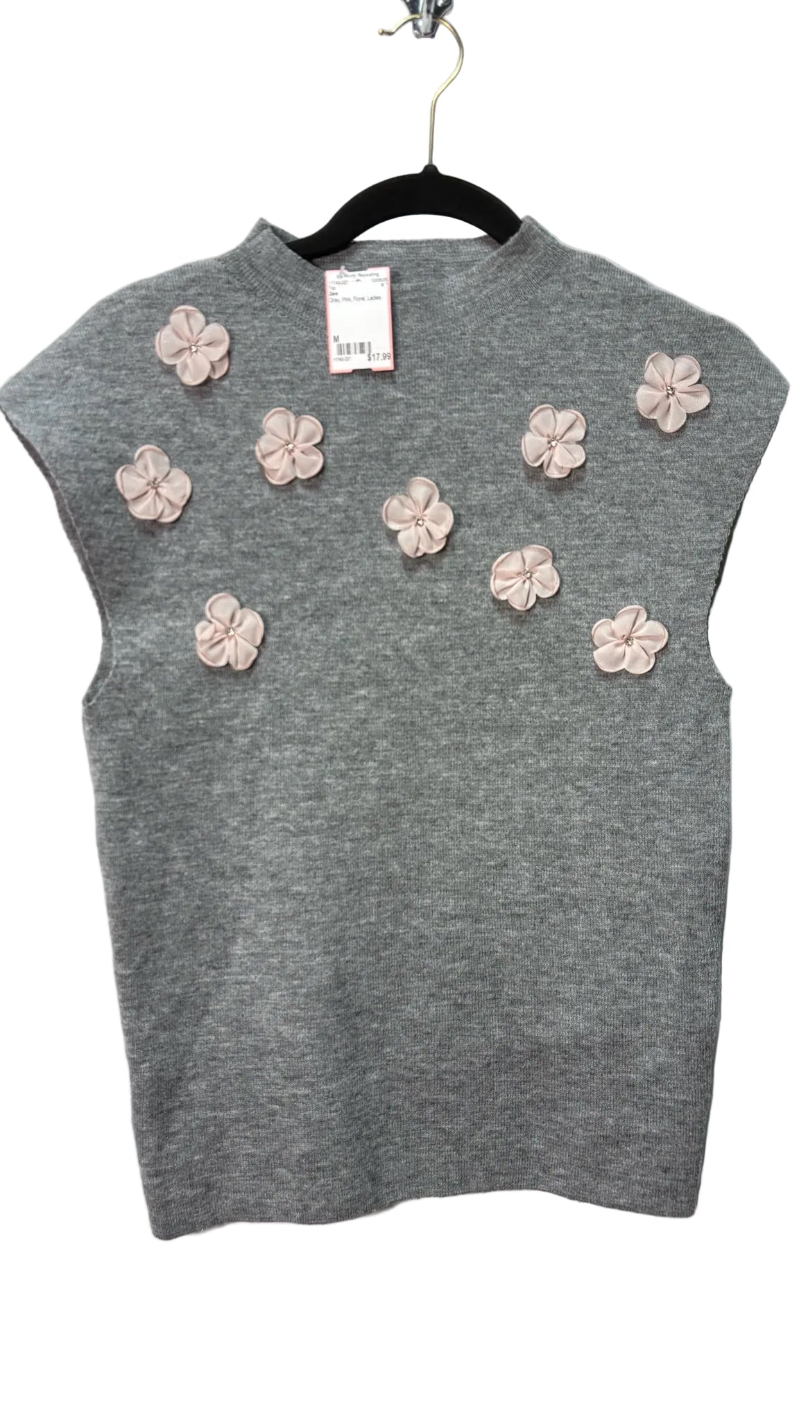 Size M Zara Grey Pink Floral Ladies Top