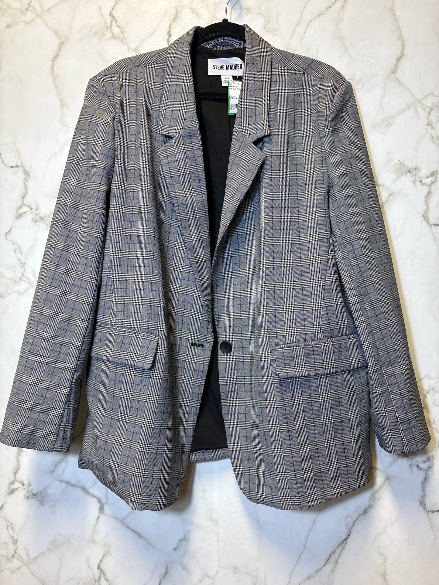Size L Steve Madden Black Blue Plaid Ladies Blazer