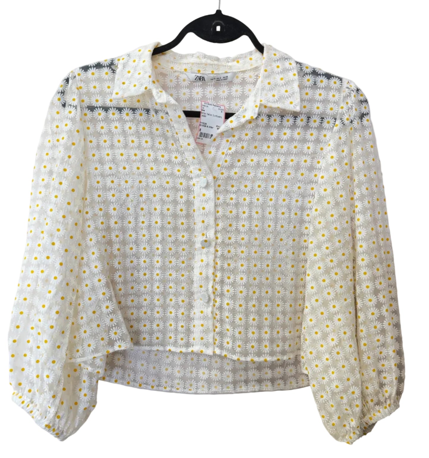 Size 8 Zara White Yellow Sunflowers Ladies Top