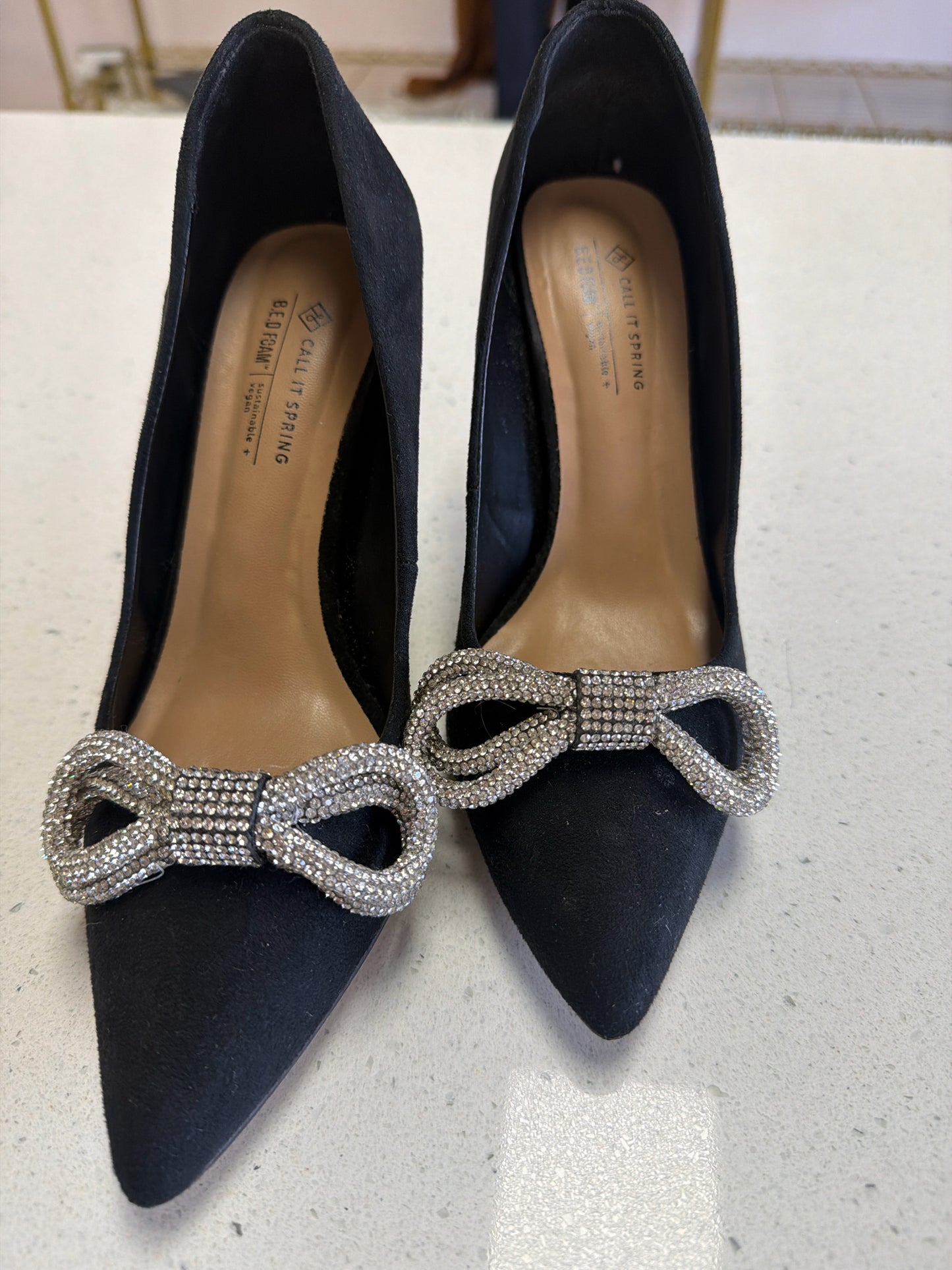 Size 6.5 Call It Spring Black Silver Shiny Ladies Footwear/Ladies