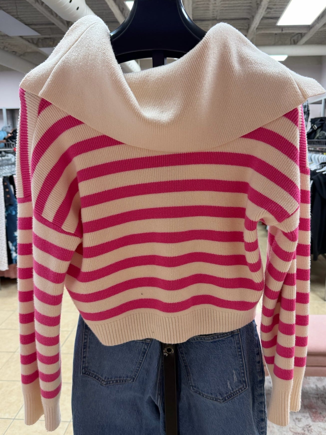 Size XL Pink Cream Stripe Ladies Sweater